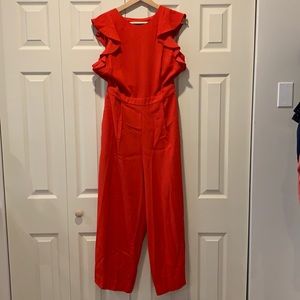 J Crew Sleeveless Ruffle Crepe Jumpsuit in 365